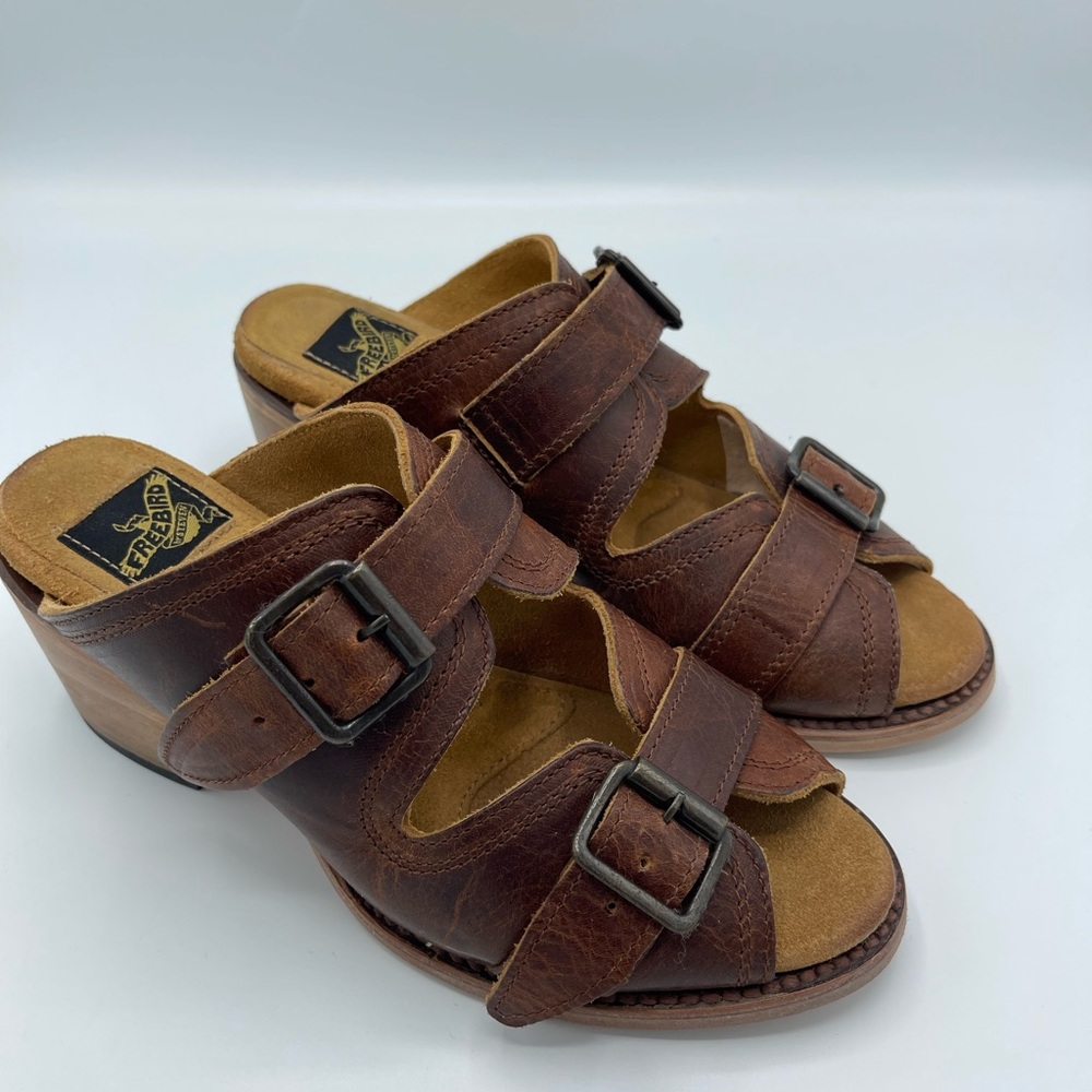 Freebird by Steven Caprice Mules Sandals Brown Leather Size 8
